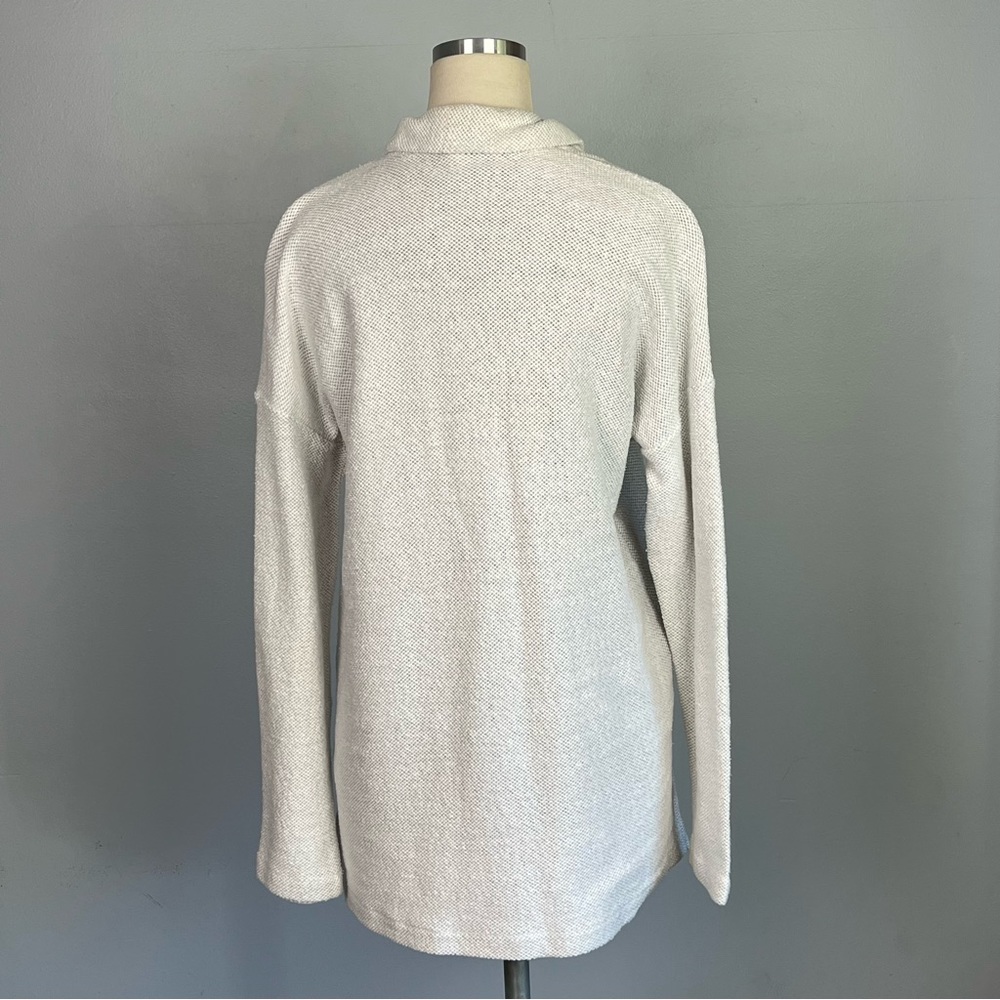 EILEEN FISHER Woven Knit Open Front Cardigan Jacket Duster - White Cotton Medium - Picture 4 of 11